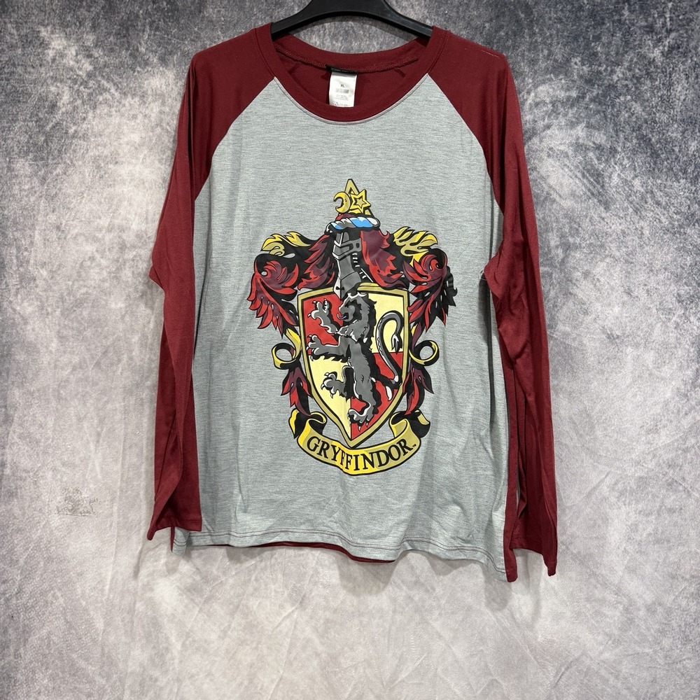 Harry Potter Gryffindor Crest Shirt Mens XL Gray Red Long Sleeve Raglan PJAMMY
